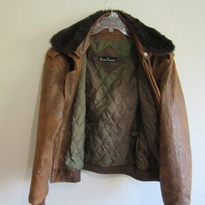 BRUNO GIOVONNI Brown Distressed Leather Size 40 Quilted Jacket-Flaw